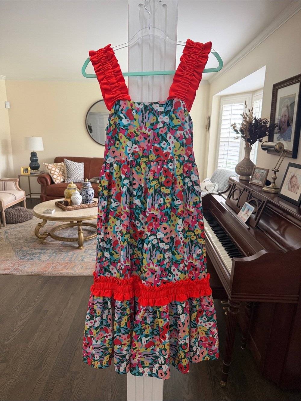 CROSBY by Mollie Burch Multicolor Floral Sundress with Red Ruffle Straps - Picture 1 of 3